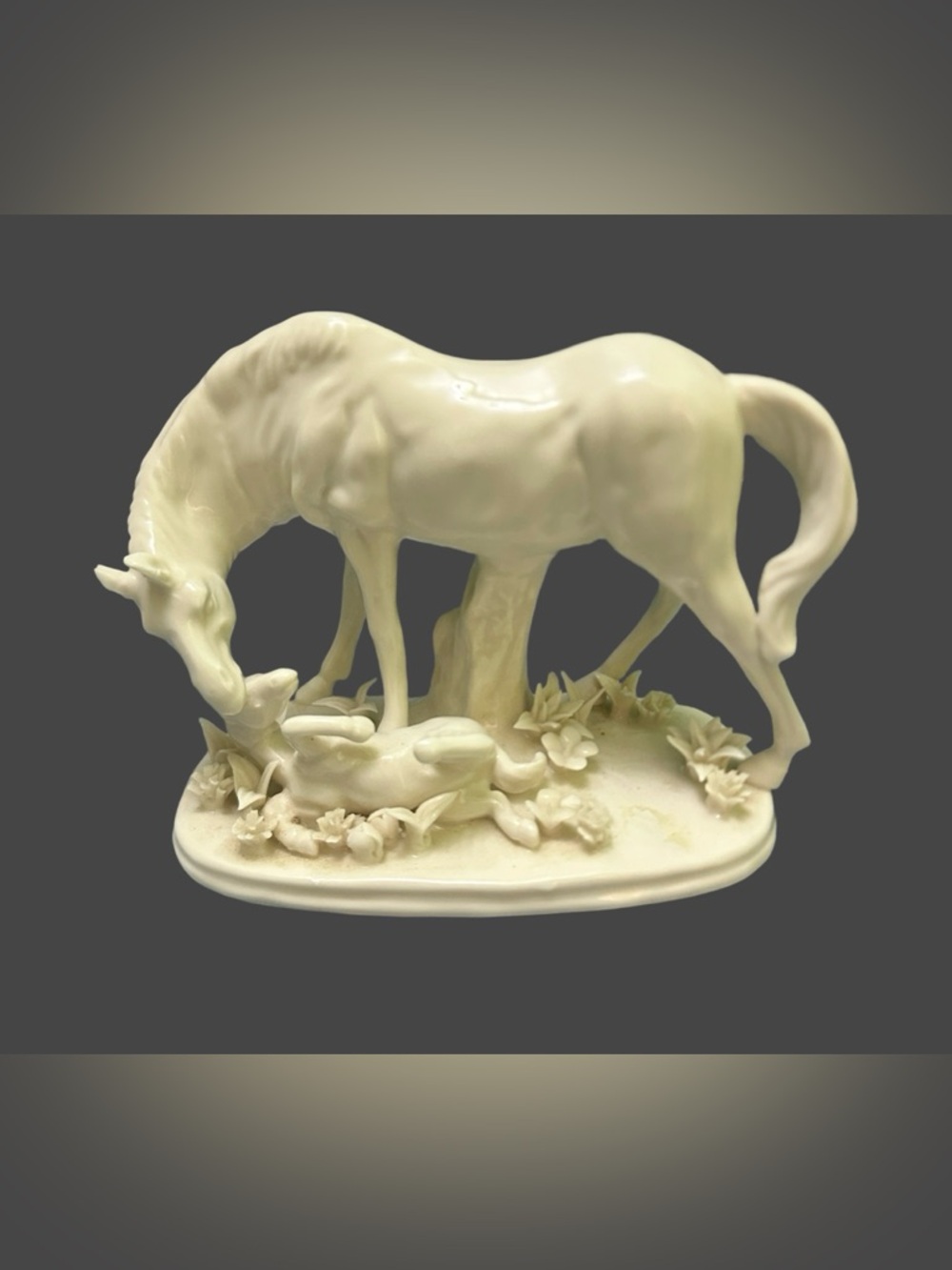Paris Royal Cream Porcelain Horse & Foal Ceramic Figurine - Elegant Home Accent